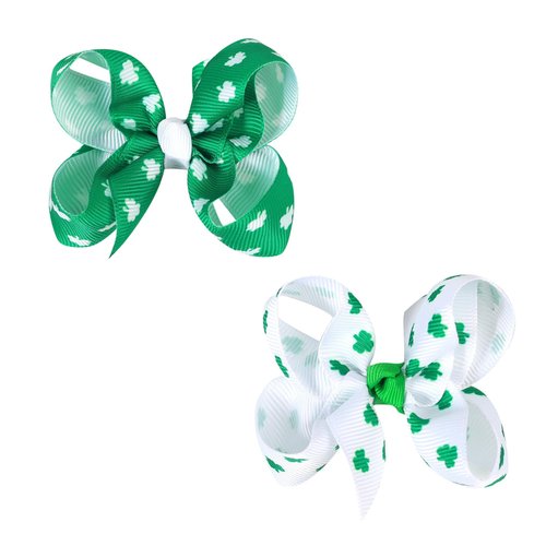 AIUPUOC St. Patrick's Day Bow Hair Clips for Girls Lucky Green Shamrock Hair Bow Clips Non-slip Cute Green Hair Barrettes Accessories Holiday Party Hair Decorations 2Pcs