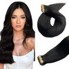 Belaved Tape in Hair Extensions Natural Black 100% Remy Human Hair 16 inches 20pcs 50g/pack Straight Seamless Skin Weft Tape in Extensions Human Hair #1B Off Black