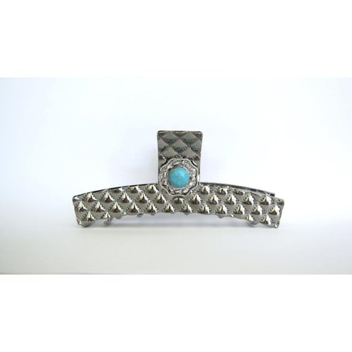 Generic Long chunky dark silver turquoise blue stone metal native tribal hair claw clip