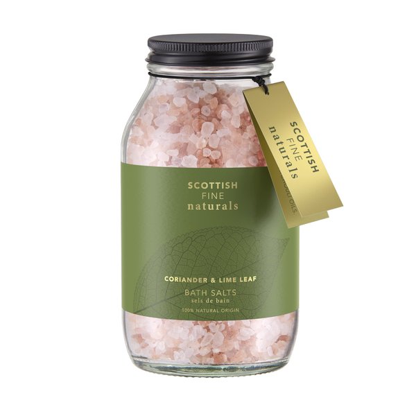 Scottish Fine Naturals Coriander & Lime Leaf Bath Salts 500g Glass Jar