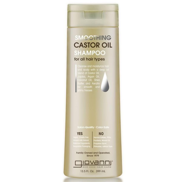 GIOVANNI Smoothing Castor Oil Shampoo – All Hair Types, Moisturize Hair & Scalp, Hydrate & Tame Frizz, Jojoba, Argan Oil, Coconut Oil, Shea Butter, Keratin - 13.5 oz