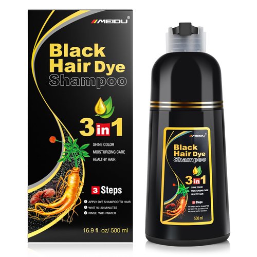 KINGMING Black Hair Dye Shampoo for Gray Coverage - 3 in 1 Herbal Instant color with 100% Cover f...
