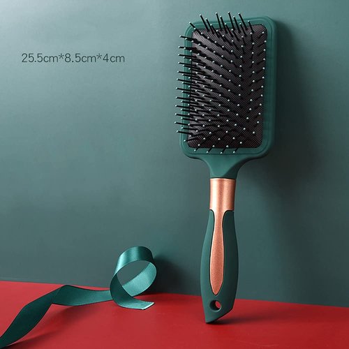 RN BEAUTY Detangling Brush Anti-Static Massage Hair Brushes With Silicone Cushion Base Nylon Bristle Pins Blow Drying Detangler Hairbrush Styling Comb for Men and Women Adults and Kids of All Wet or Dry Hair Types Styling Blackish Green Color (Rectangle)