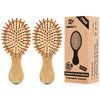 Pack of 2 Bamboo Hair Brushes, 100% Natural Eco-friendly Hair Brush with Bamboo Bristles, Massages Scalp Anti-Static Hair Detangle for All Types, Lightweight(MINI)