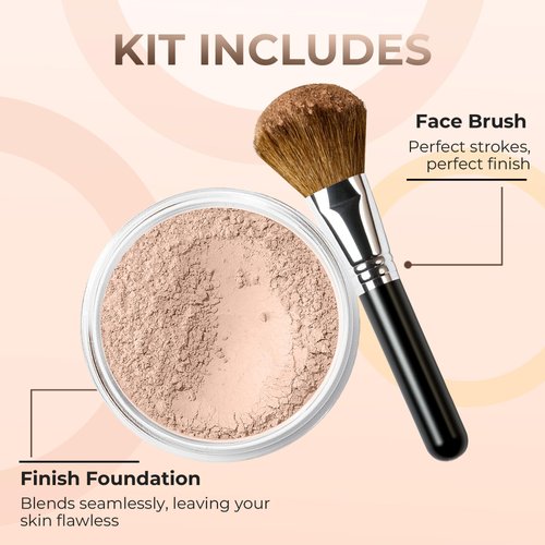 FOUNDATION with FLAWLESS FACE BRUSH Mineral Makeup (LIGHT) Matte Natural Loose Powder Bare Skin Cosmetics Full Coverage Long Lasting All Skin Types SPF 18