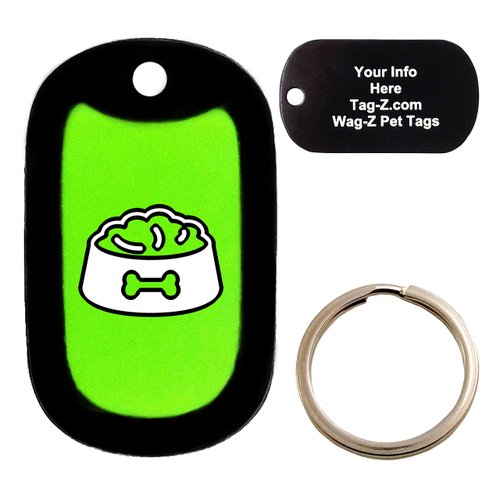Custom Engraved Pet Tag - Dog Food Bowl with Bone - Lime Green - Dog Tag - Tag-Z Wag-Z