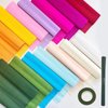 65pcs Crepe Paper Flower DIY Kits, 14 Rolls Rainbow Colors Crepe Paper Rolls 8ft Long 10 Inch Wide, 50 Pcs Green Floral Iron Wire and 1 Roll Green Tape for Birthday Party Wedding Festival Ornament