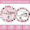 Holy Cow I'm Three Girls Birthday Party Plates Cow Three Years Old Paper Dinner Plates Dinnerware for Farm Animals Cow Themed Girls 3rd Birthday Party Supplies Decorations