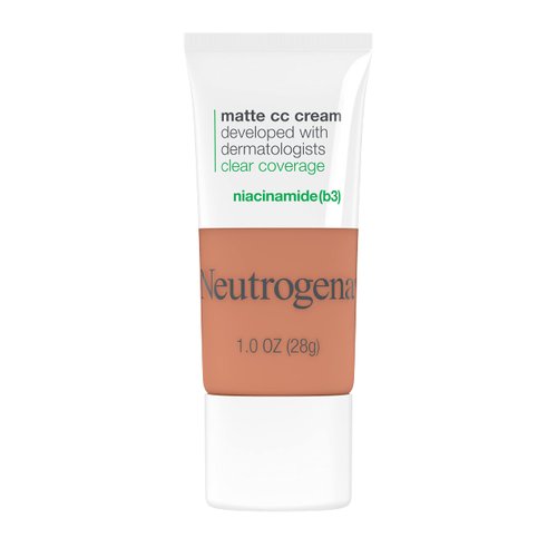 Neutrogena Clear Coverage Flawless Matte CC Cream, Full-Coverage Color Correcting Cream Face Makeup with Niacinamide (b3), Hypoallergenic, Oil Free & Fragrance Free, Ginger, 1 oz