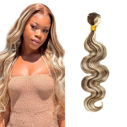 28 Inch Highlight Human Hair Bundles Blonde Bundles Human Hair Brown Body Wave Bundles Brazilian Unprocessed Virgin Hair P4/613 Human Hair Bundles Brown and Blonde Hair Extensions