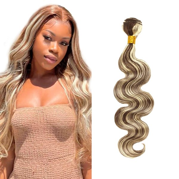 28 Inch Highlight Human Hair Bundles Blonde Bundles Human Hair Brown Body Wave Bundles Brazilian Unprocessed Virgin Hair P4/613 Human Hair Bundles Brown and Blonde Hair Extensions