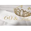 Mayin Happy 60th Birthday Tiara and Sash Gifts Crystal Rhinestone Princess Crown Birthday Queen Party Favor Supplies Gold Crowns White Sash