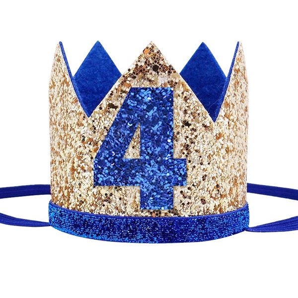 Socub Birthday Hat, birthday party hat, Birthday Crown Headbands for Baby Boy 4th Birthday Party Supplies, Golden Blue 4