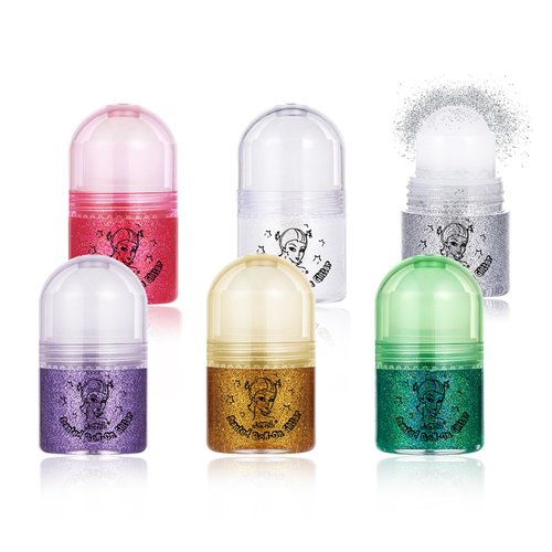 EnMart Roll On Body Glitter, Face Glitter Gel, Fruit Scented Body Glitter, Sequins Shimmer Face Paint, Sparkling Sequins Festival Glitter Cosmetic, Chunky Glitter for Eye Lip Hair 6 Colors