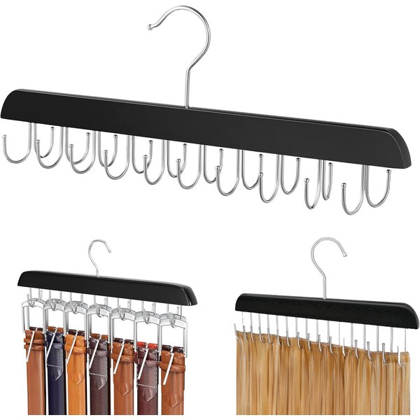 Beavorty 1pcs Belt Hanger, Hair Extension Holder Braiding Hair Rack Belt Holder for Closet 360 Degree Rotating Multifunctional Closet Organizer with 20 Hooks
