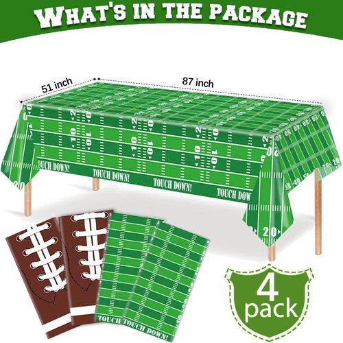 Ertyjikg 4 Pack Football Party Decorations Tablecloths Football Party Supplies Disposable Plastic Football Tablecloth for Football Birthday Party Decorations Game Day Tailgate Decorations, 87 X 51in