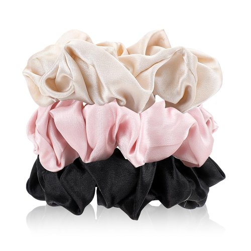 Piriuuo 3 Pcs Mulberry Silk Scrunchies for Women, Soft Silk Hair Ties Elastic Satin Hair Scrunchi...