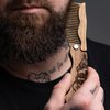 Beard Comb for Men Pocket Folding Combs for Mustache & Hair Travel Natural Wooden Comb with Real Man Engraving - Perfect for Use w/Beard Balm Oil (Wavy Half Skull) (Model WV)