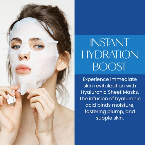 The Beauty Standard Hyaluronic Acid Sheet Face Mask - Skin Firming & Anti-Aging, Moisturizes & Plumps Skin, Ultra Hydrating Sheet Mask - Cruelty Free Korean Skin Care For All Skin Types - 5 Masks