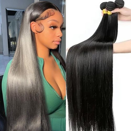 Grcabeir Human Hair Bundles Straight 3 Bundles Human Hair 24 26 28 Inch 100% Unprocessed 12A Brazilian Virgin Hair Bundles Weave Straight Human Hair Extensions