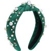 WantGor Pearl Knotted Headband, Women Rhinestone Embellished Hairband Elegant Wide Top Knot Bride Headbands Headpieces Party Fashion Elegant Ladies Hair Band Hair Hoop Accessories (Green)