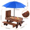 Squirrel Feeder Picnic Table with Umbrella, Wooden Squirrel Feeders for Outside with Corn Cobs, Cute Chipmunk Feeder with Solid Structure for Squirrel Gift (Blue)