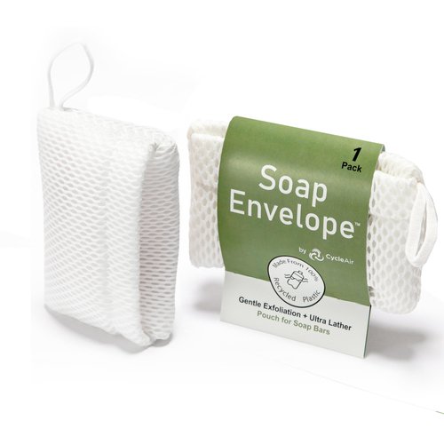 Soap Envelope 100% Recycled & Made in North America - Soap Saver Pouch for bar soap, Loofah Bath Scrubber for Bar Soap + Gentle Exfoliator, mesh soap Bag, soap Pouch