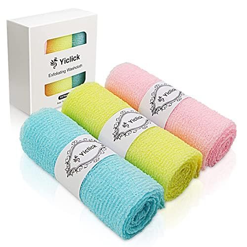Yiclick Exfoliating Washcloth Towel [3 Pack], Japanese Exfoliating Bath Wash Cloth for Body Exfoliation, Korean Back Scrubber Washer for Shower, African Net Sponge Brush Loofah Exfoliator (Colors)