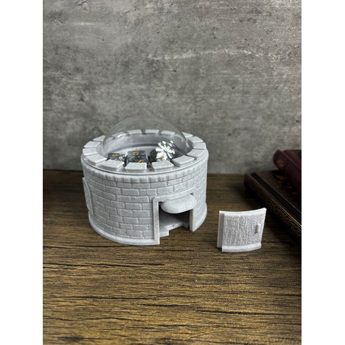 MunnyGrubbers - Castle Dice Popper V2 - Dice Jail - for TTRPG & Board Games - (Random 7PCS D20 Dice Set Included) - Dice Roller - Dice Tower - Dice Holder - Dungeons and Dragons - DND - (Marble)