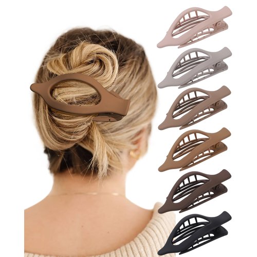 French Flat Hair Clips for Women - 6Pcs Flat Hair Claws for Thin Thick Hair Strong Hold No Slip Grip Hair Claw Clips for Women Girls (Matte(Coffee color series))