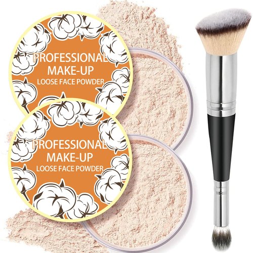 2PCS Loose Face Powder, Oil Control Minimizes Pores and Fine Lines, Loose Baking Face Setting Pow...