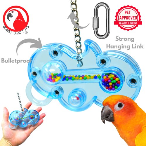 Bonka Bird Toys Small Wave (5" x 6") Parrot Rattle Puzzle Cage Toy, Bullet Proof Plastic, Amazon, African Grey, Eclectus, and Similar