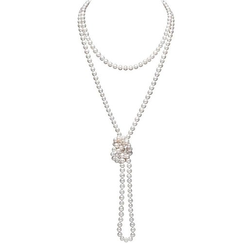TUOKAY 1920s Pearls Beads Necklace for Women Girls Pearls Strands, Fashion Imitation Faux Pearls Long Necklace Vintage Costume Jewelry Necklace 55 in. Diameter of Pearl 0.32 in. (Ivory)