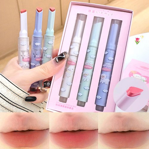 DENESTUP 3 Colors Cute Love Lipstick Set, Heart Shape Velvet Matte Lipstick, Nude, Waterproof, Lo...