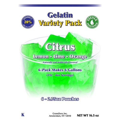 GramZero Citrus Variety (Lemon, Lime, Orange) Sugar Free Gelatin Mix 6-Pack, Low Carb Dessert, Stevia Sweetened