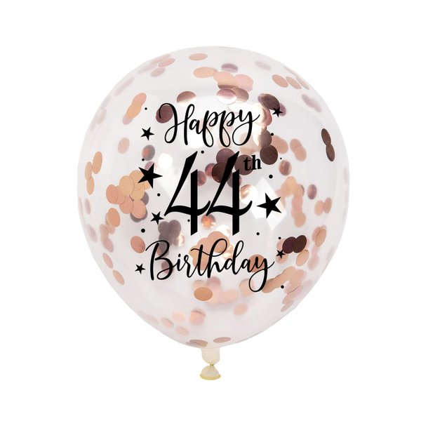 Rose Gold 44th Confetti Latex Balloons, Woman Happy 44 Years Birthday Party Balloon Decoration With Confetti, 12in, 16 Pack