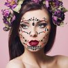 Halloween Face Jewels Tattoo Stickers Skull Rhinestone Stickers Ghost Face Makeup Acrylic Gems Stickers Day of the Dead Crystal Glitter Supplies Día De La Muerte Diamonds Face Stick Gem 3Sheets