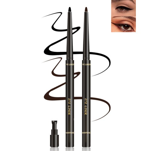 Gel Eyeliner Set for Mature Women Black Brown, Waterproof Smudge-proof Gel Eyeliner Pencil Long Lasting 24H Retractable Eyeliner Matte Cream Eye Makeup Pen with Sharpener for Older Women Sensitive Eye