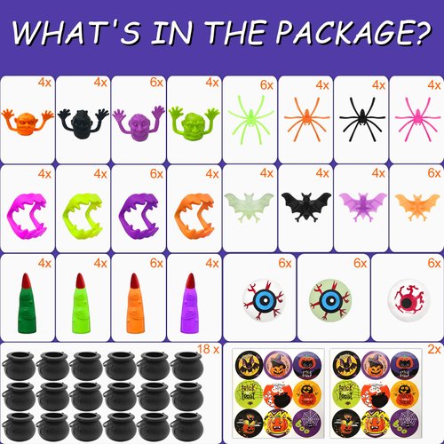 SURCVIO 128 PCS Halloween Party Favors, 18 Pack Prefilled Small Plastic Witch Cauldron Halloween Toys in Bulk Halloween Prizes Gifts