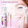 Setgnur Lash Shampoo for Lash Extensions 60ml Eyelash Extension Cleanser Lash Shampoo Cleaning Kit with Shampoo Brush & Mascara Brush-No Irritating Foaming Eyelash Makeup Remover for Home Salon Use