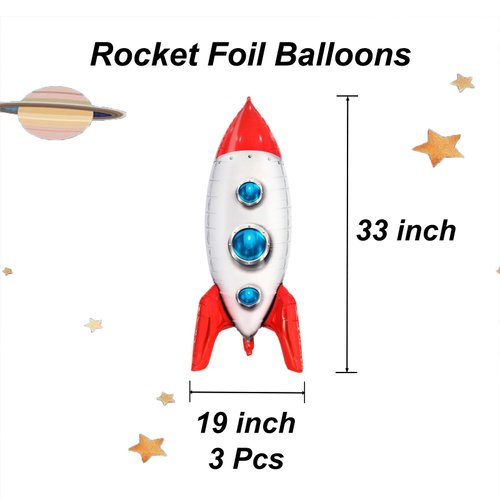 Red Rocket Balloons, Space Balloons for Space Themed Party Decorations Rocket Mylar Balloon for Rocket Birthday Decorations 3 Pcs