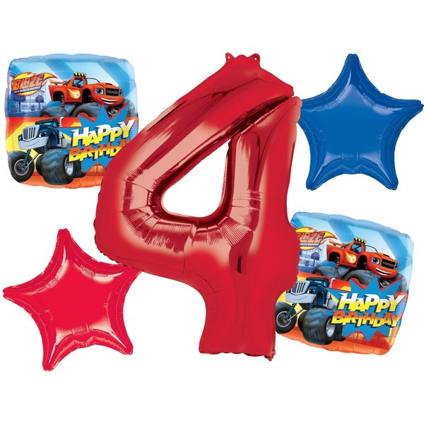 Anagram Blaze 4th Birthday Party Supplies 5pc Monster Machines Balloon Bouquet Decorations