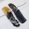 Natural Buffalo Horn Comb, Animal Engrave, Hair Comb, Anti-Static Handmade Pocket Comb, Fine Tooth, Gift For Men Husband Boyfriend Father Day's, Birth Day (Dark Dragon)