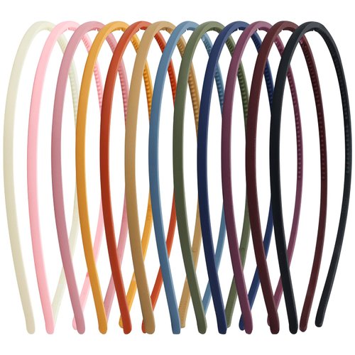 Lawie 12 Pack Colorful Plain Blank Frosted Slim Thin Plastic Headband With Teeth Skinny Wire Comb Hair band Elastic Hair Hoop Holder Tiara Crown Headpiece Craft DIY Accessories for Women Girls Adults