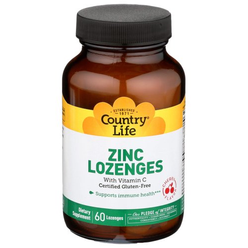 Country Life Zinc Lozenges 23 Mg + Vitamin C Cherry Flavor, 60-Count