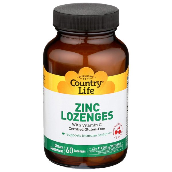 Country Life Zinc Lozenges 23 Mg + Vitamin C Cherry Flavor, 60-Count