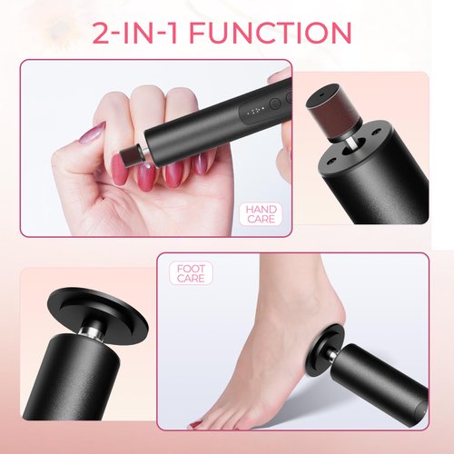 Ranrose Multifunction Electric Callus Remover for Feet - 2 in 1 Rechargeable Portable Electric Foot File with Replaceable Nail Drill Bit - 6 Adjustable Speeds Professional Pedicure Tools for Feet