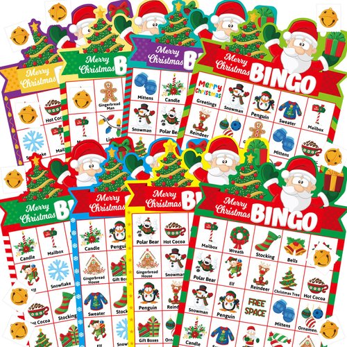 Christmas Bingo Game 24 Players for Kids Die Cut Santa Claus Bingo Xmas Party Game Activities Holiday Party Favors