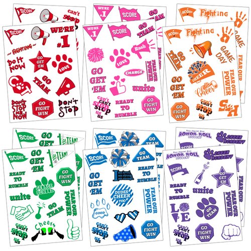 120PCS Team Spirit Tattoos, Blue, Green, Orange, Pink, Purple and Red Include Colored Go Team Temporary Tattoos for Carnival Sports Games, Teacher Classroom Cheerleading Teams Supplies(6 Colors)