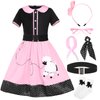 Alaiyaky 50s Costumes for Girls Kids Poodle Skirts Costume Accessory Set of 7Pcs Halloween (Pink, 130(8-9Y))